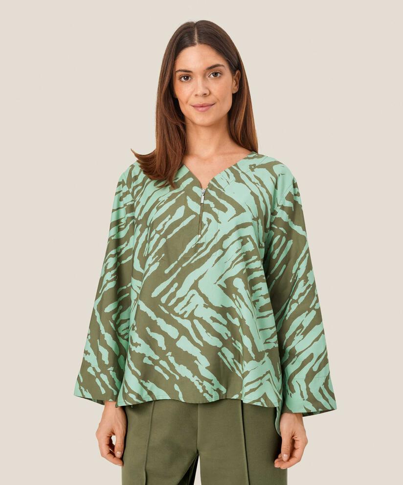 Viskosebluse mit Reißverschlussdetail am Hals, D. Lichen Green