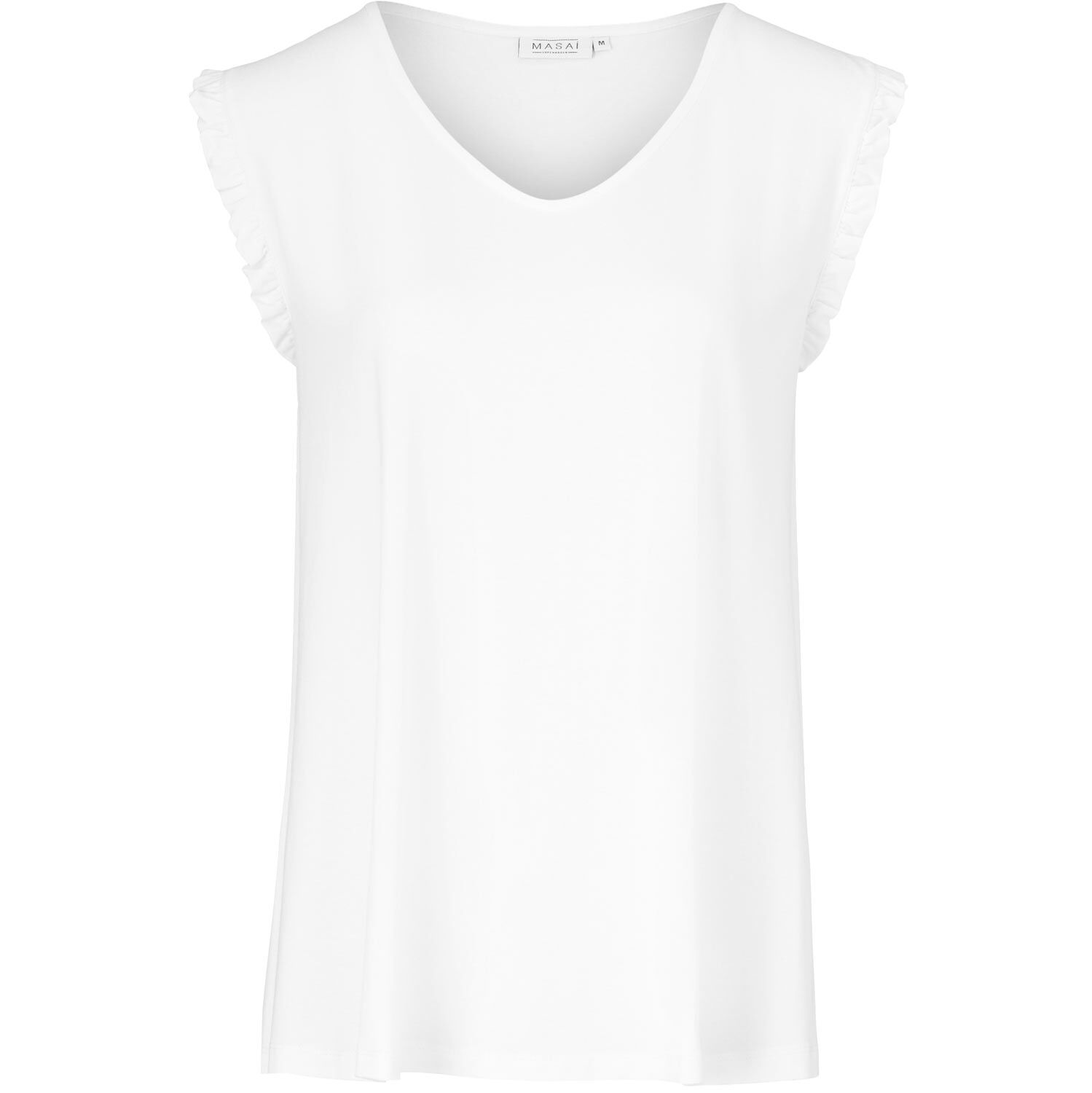 Viskose-Top mit V-Ausschnitt und R&uuml;schen, White
