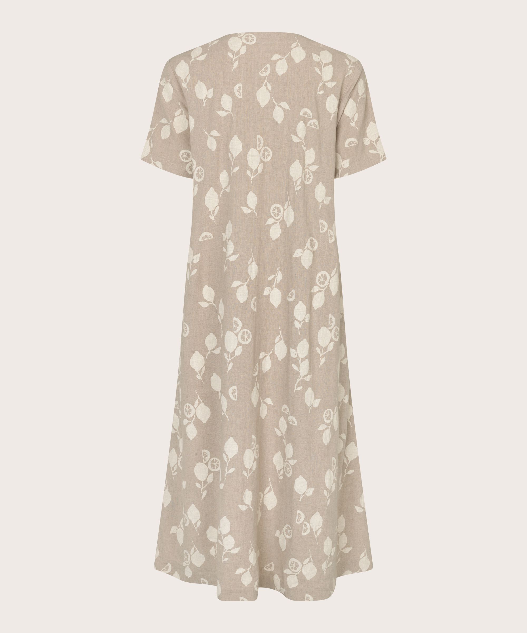 Bedrucktes Kleid aus Leinenmischung mit Seitentaschen, Natural