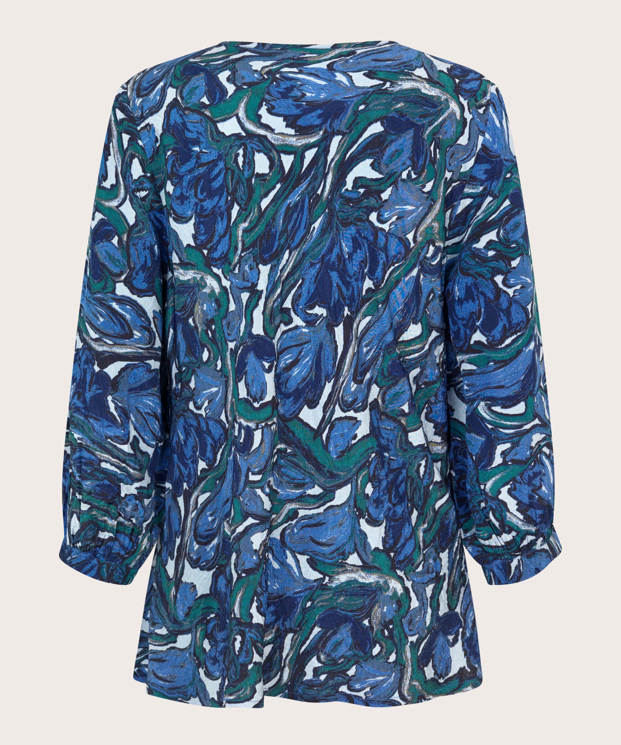 Bedruckte Viskosebluse Mit V-ausschnitt, Blue Fog