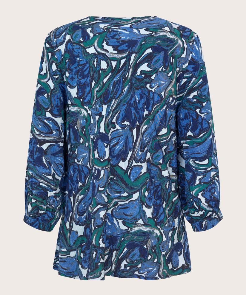Bedruckte Viskosebluse Mit V-ausschnitt, Blue Fog
