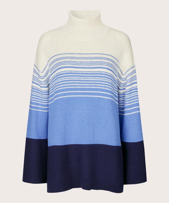 Gestrickter Rollkragenpullover aus Baumwollmischung, MBlu/BluB/Whc