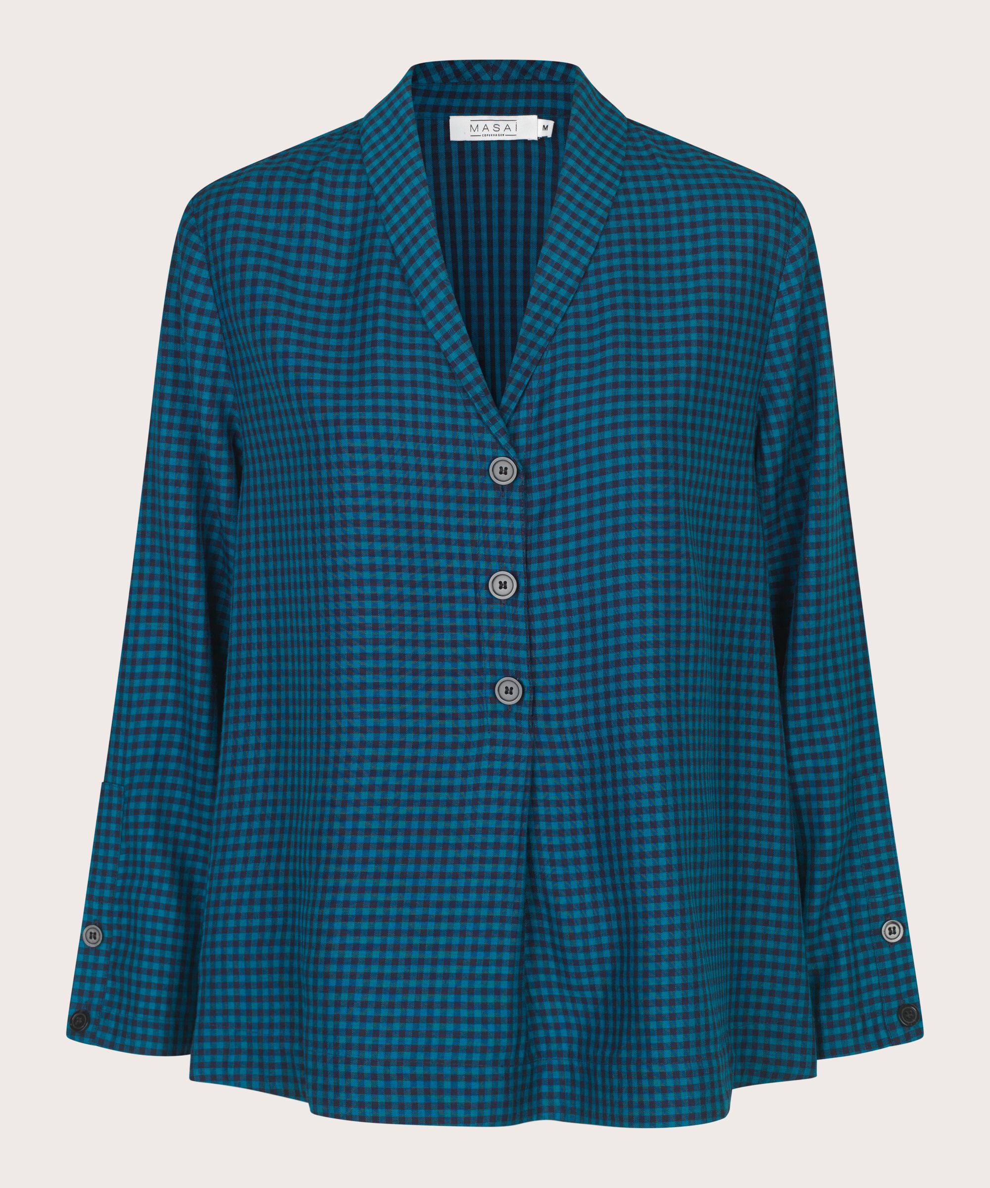 Karierte Viskosebluse mit Knopfdetail, Celestial