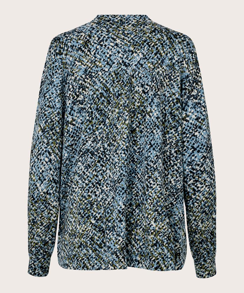 bedrucktes Shirt mit Knopfdetail am Hals, Proven Blue