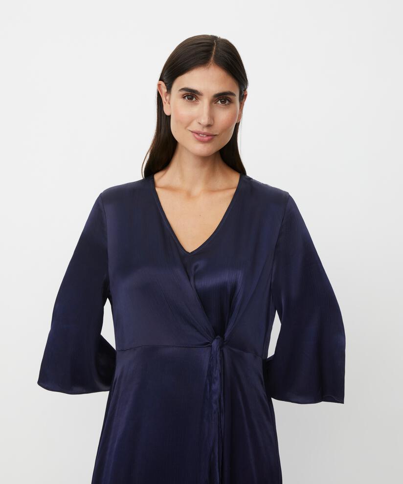 glänzendes Viskosekleid mit Schleifendetail, Navy Blazer