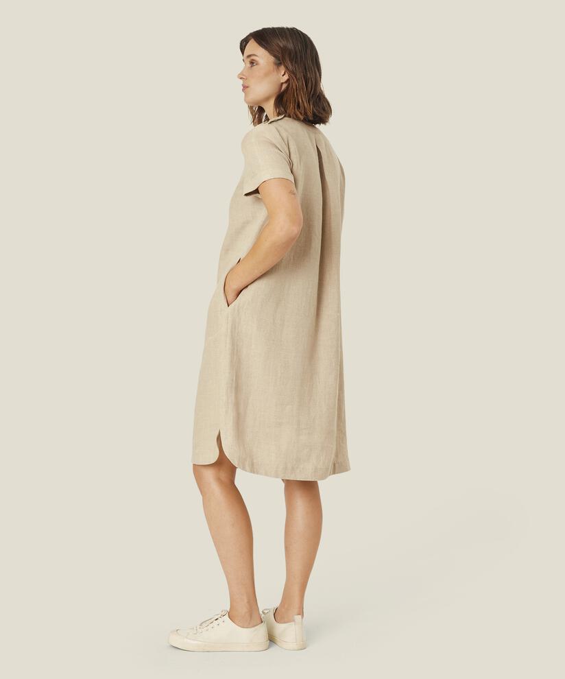Kurzarmkleid aus Leinen mit Knopfdetail, Natural