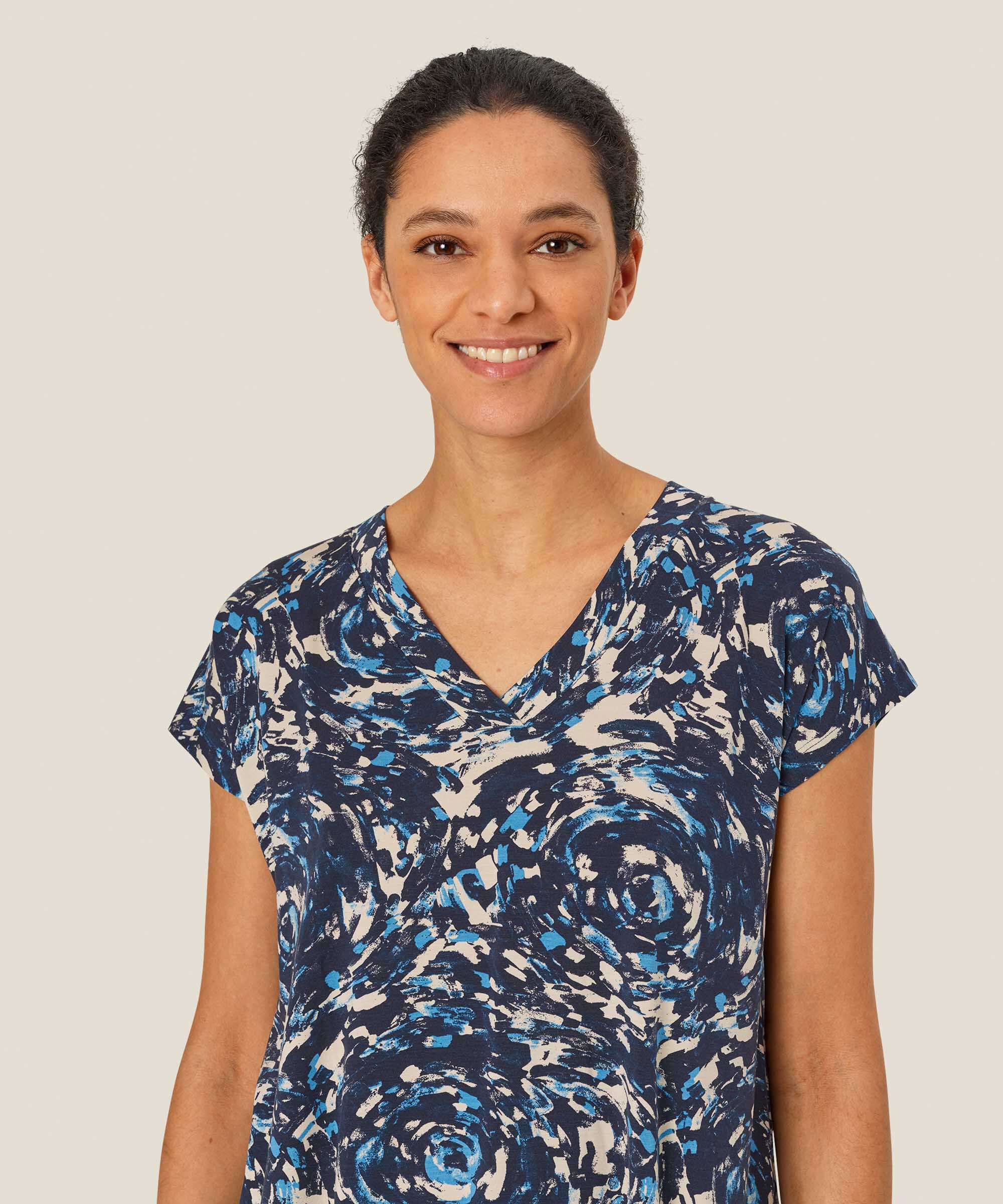 Bedrucktes T-shirt Mit V-ausschnitt, Cendre Blue