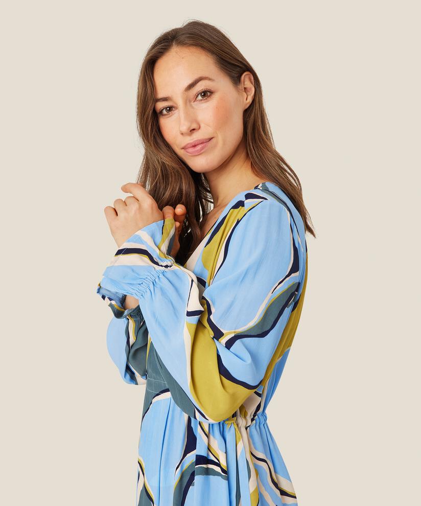 Langärmliges Viskosekleid mit seitlichen Bändern, Oasis