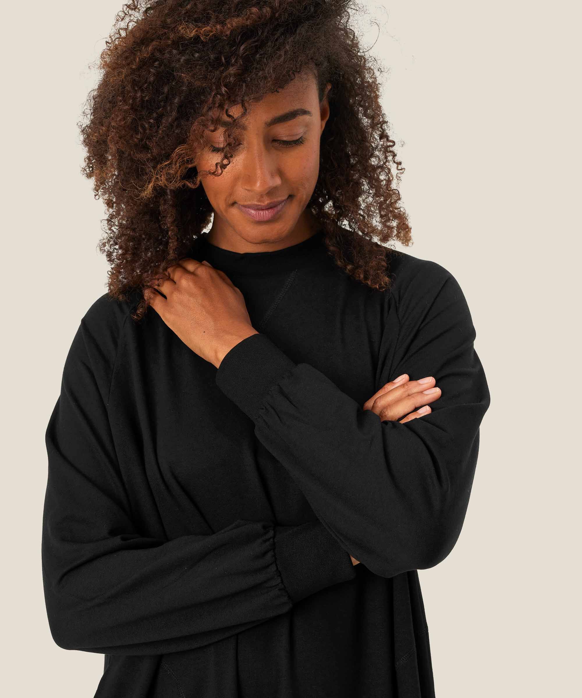 lässiges Jerseykleid mit Rund hals, Black