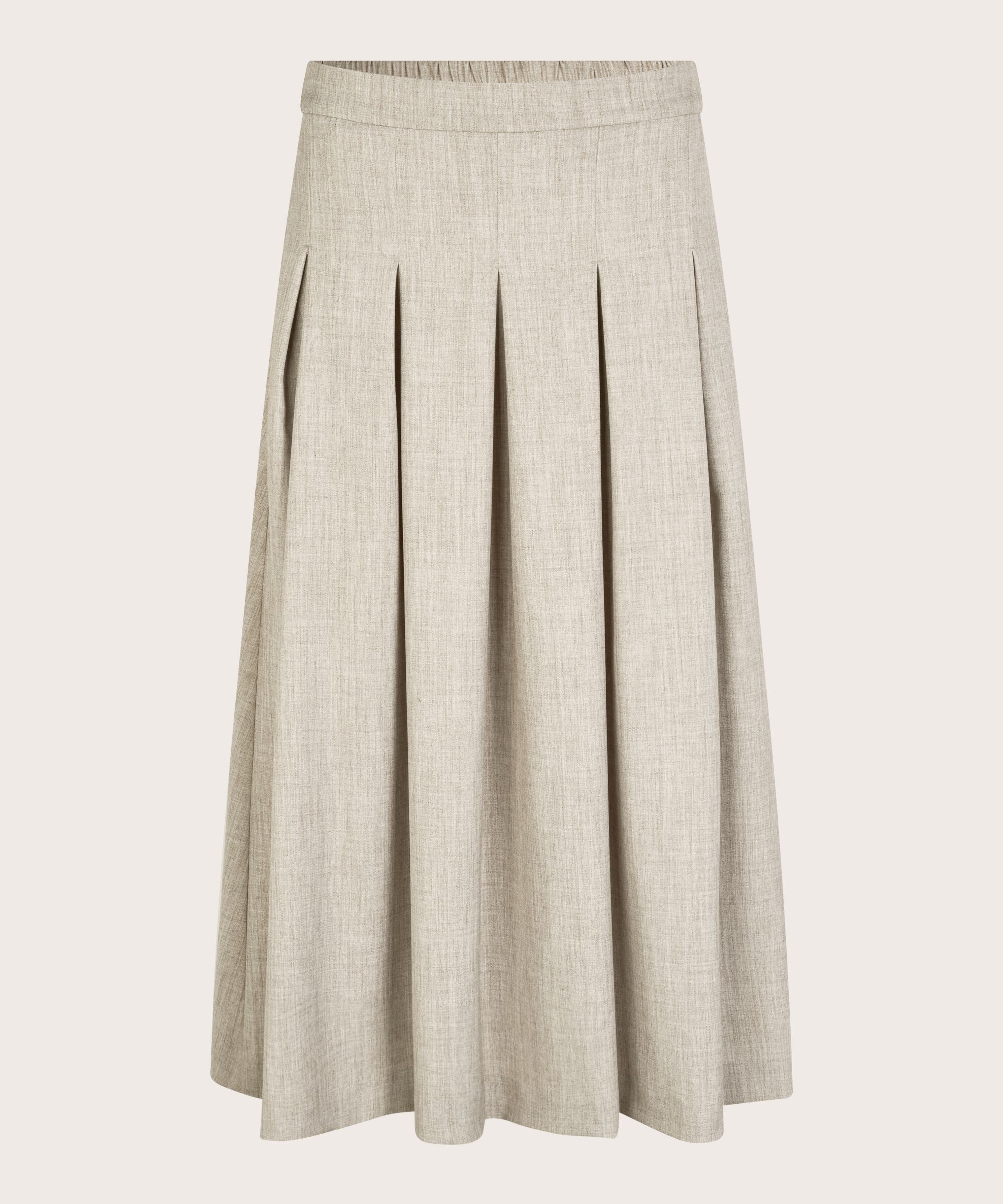 Rock mit Falten und elastischem Bund, Beige melange