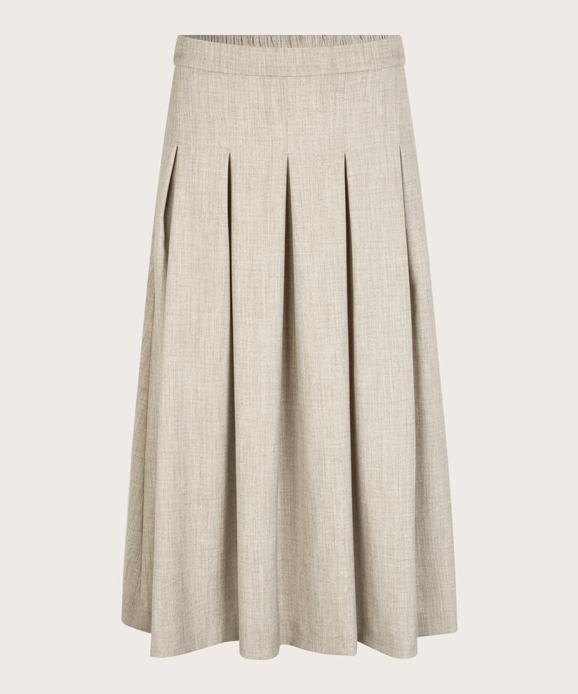 Rock mit Falten und elastischem Bund, Beige melange