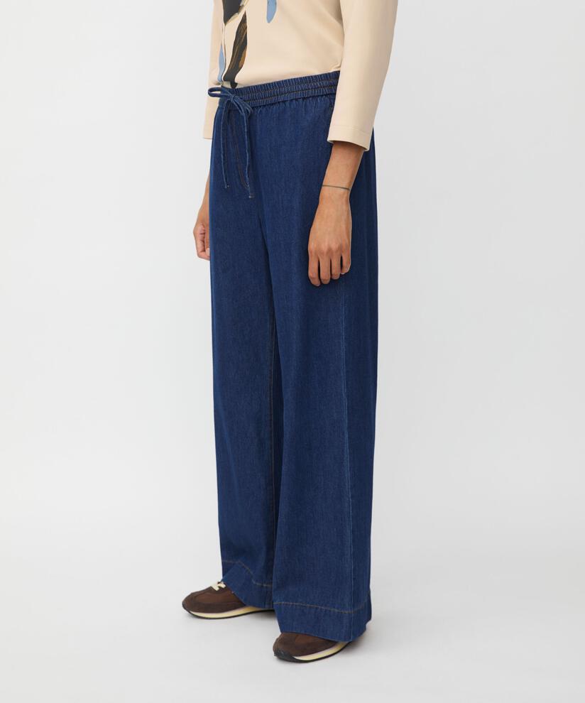Jeanshose mit weitem Bein und elastischem Bund, Dark Denim