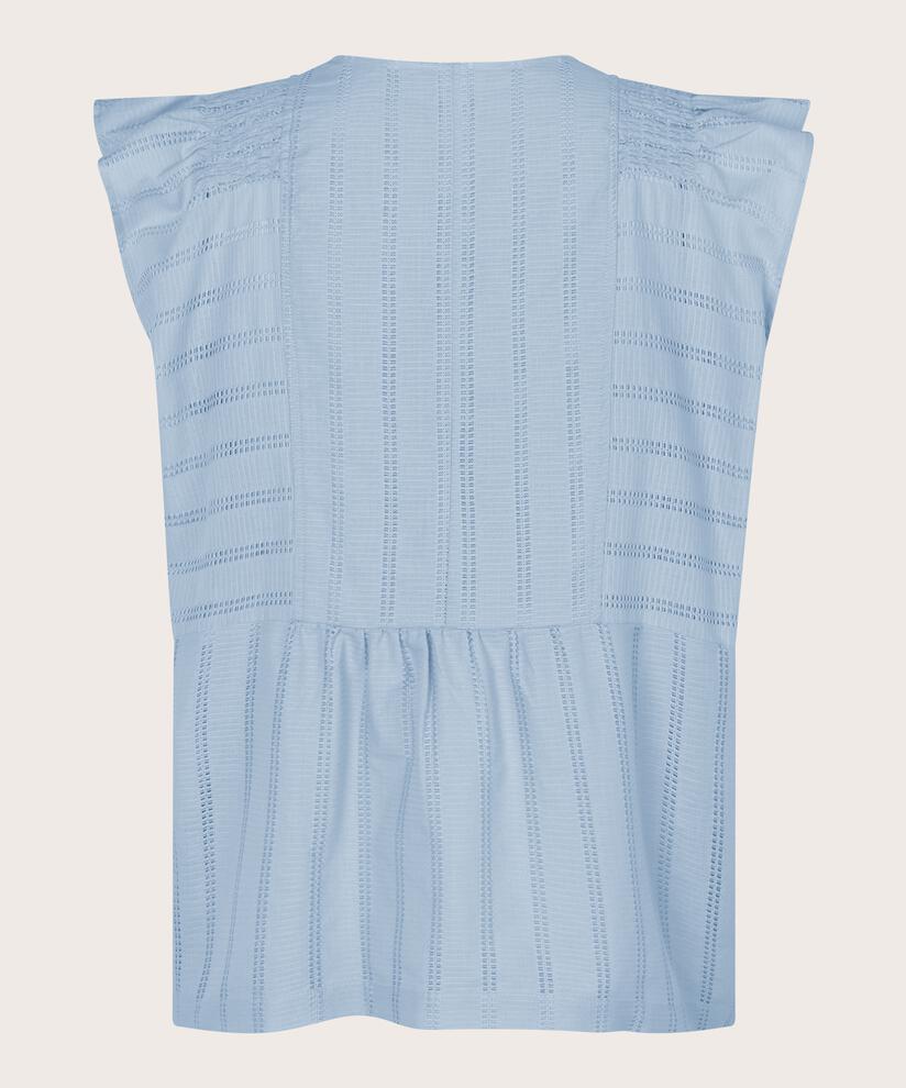 Top aus Baumwolle mit Hohlmuster und V-Ausschnitt, Cel Blue