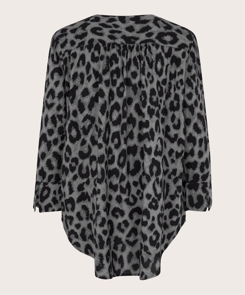 Gemusterte Viskose-Tunika mit Wickeleffekt, Steel Grey