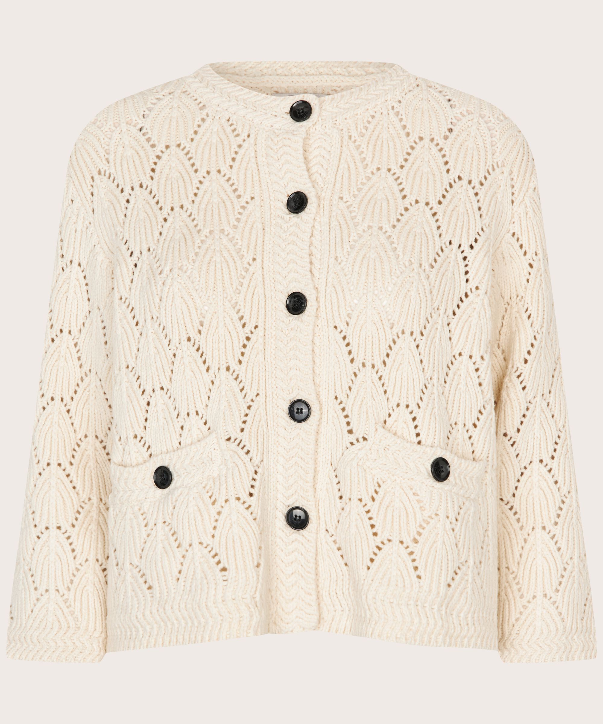 Baumwoll-Mix-Cardigan mit Lochmuster, Whitecap