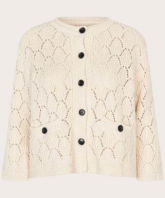 Baumwoll-Mix-Cardigan mit Lochmuster, Whitecap