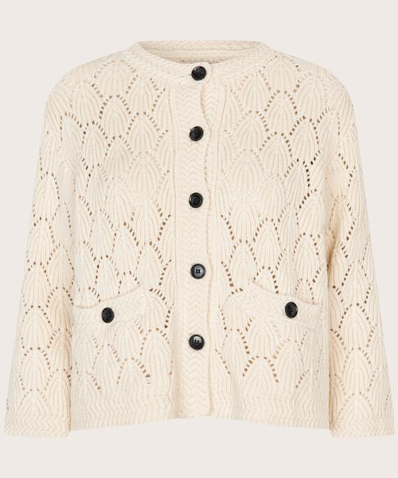 Baumwoll-Mix-Cardigan mit Lochmuster, Whitecap