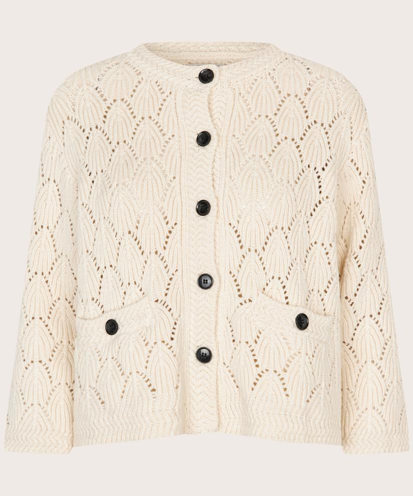 Baumwoll-Mix-Cardigan mit Lochmuster, Whitecap