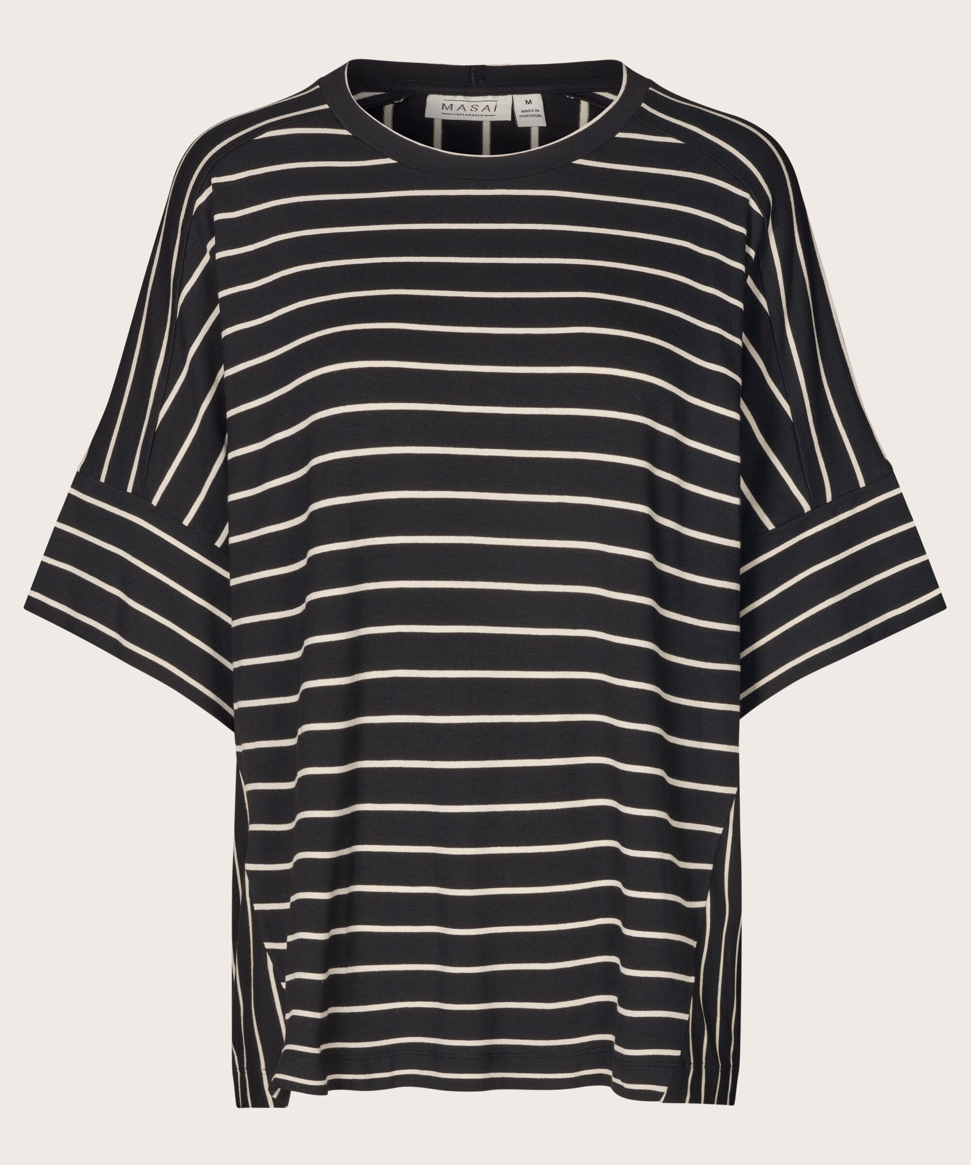 Gestreiftes T-Shirt mit Rundhalsausschnitt, Black