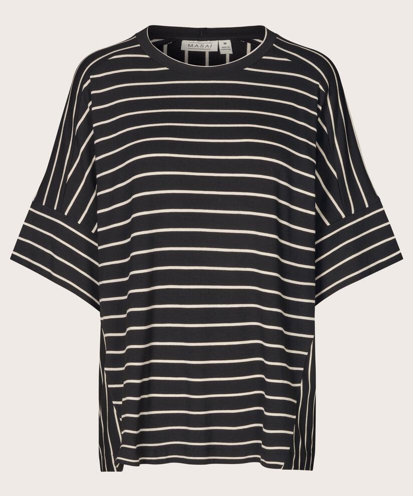 Gestreiftes T-Shirt mit Rundhalsausschnitt, Black