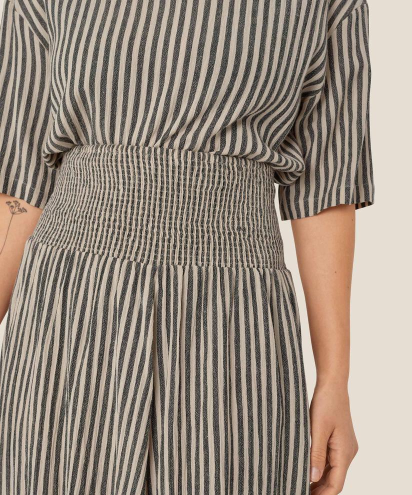 Gestreifter Rock aus Baumwollmischung mit gesmokter Taille, Black