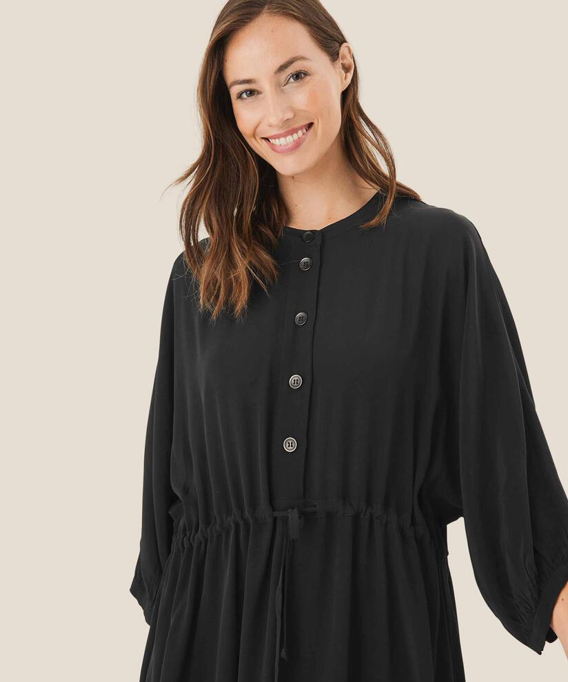 Kleid mit Knöpfen und Taillenband, Black