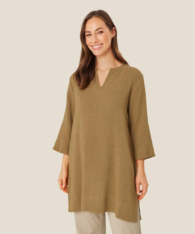 Bouclé-Tunika mit Seitenschlitz, Dull Gold