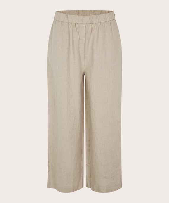 Weite Leinenhose mit elastischem Bund, Natural