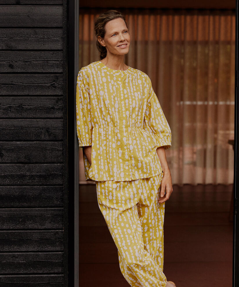 Bedrucktes Baumwollhemd mit elastischem Bund, Oil Yellow