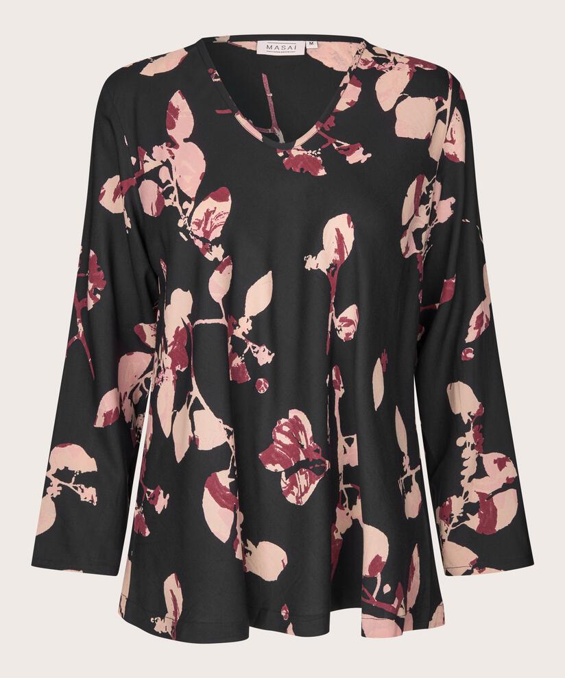 bedruckte Viskosebluse mit V-Ausschnitt, Tawny Port