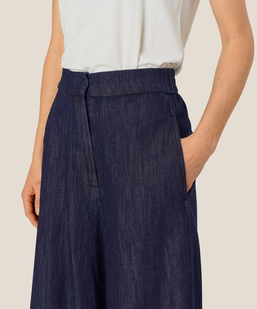 verkürzte Jeanshose mit weitem Bein und elastischer Taille, Dark Denim