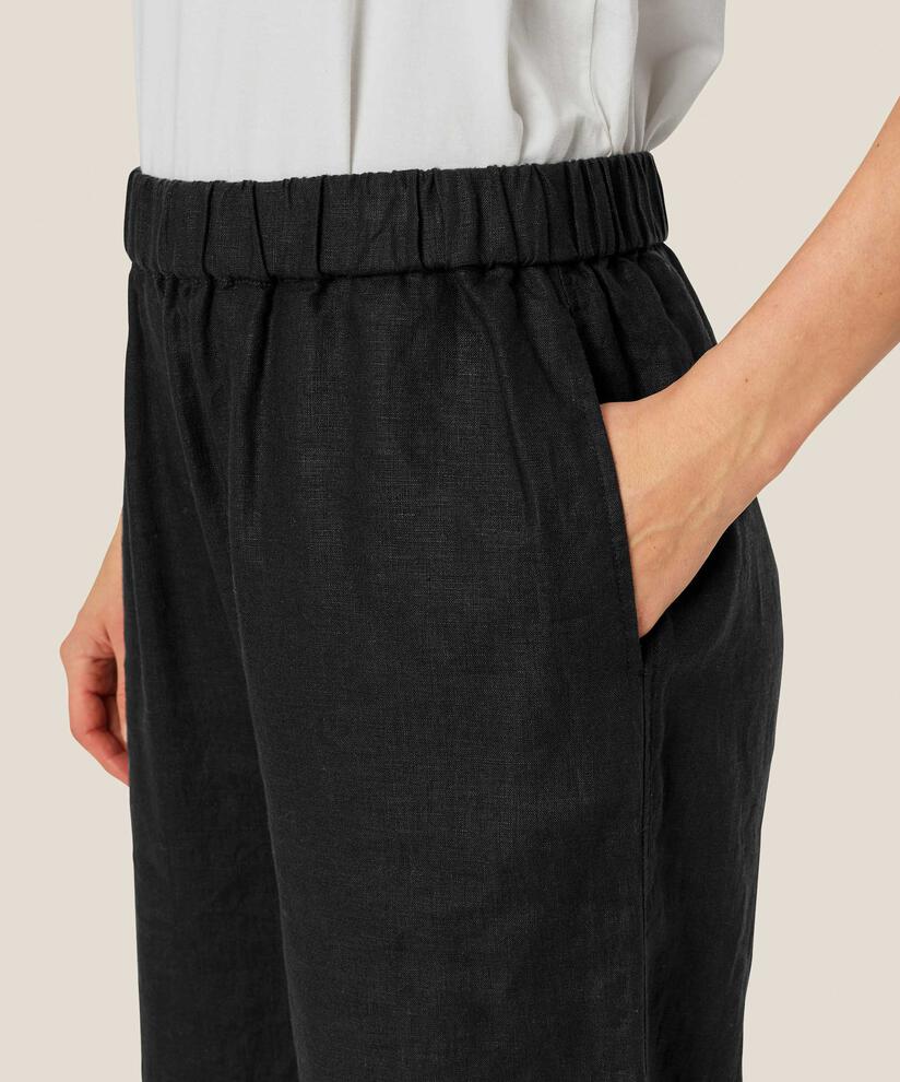 Weite Leinenhose mit elastischem Bund, Black