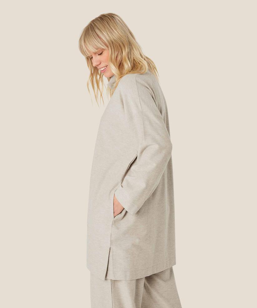Langarm-Jersey-Tunika mit Rollkragen, Beige melange