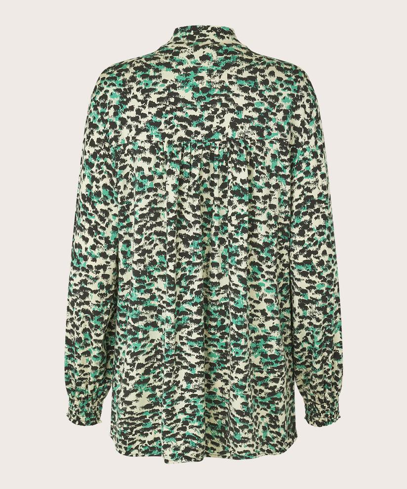 Bedruckte Jersey-Tunika mit Knopfdetail am Hals, Winter Green