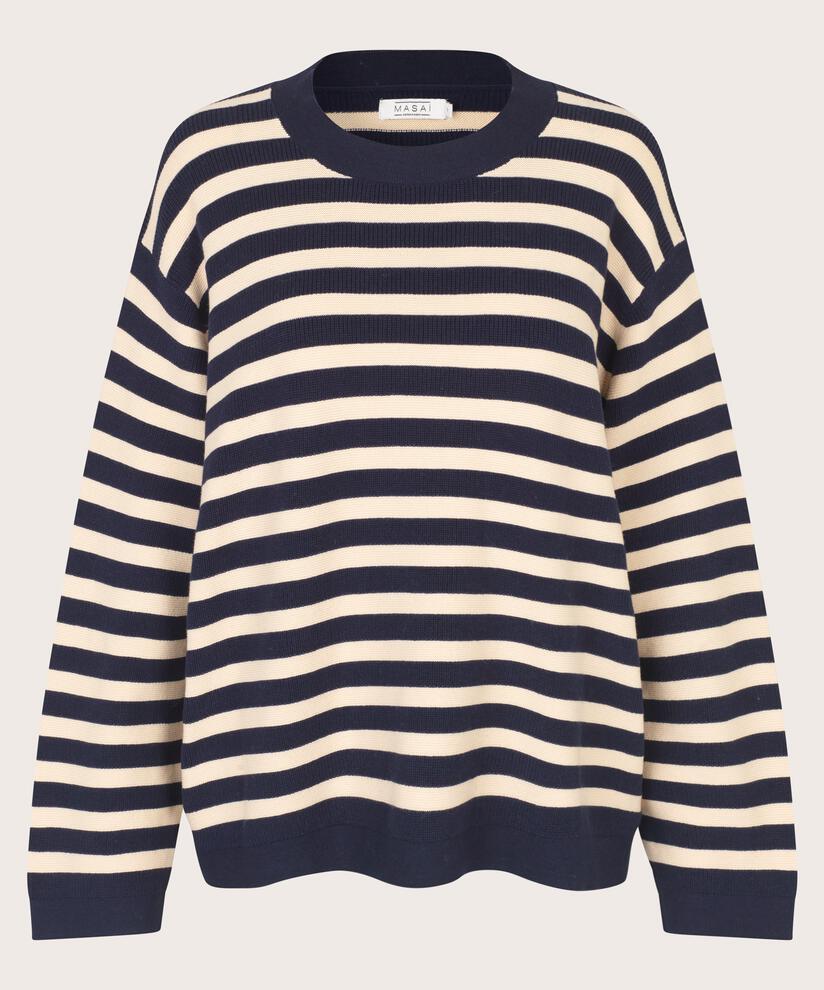 gestreifter Strickpullover aus Baumwolle, Maritime Blue