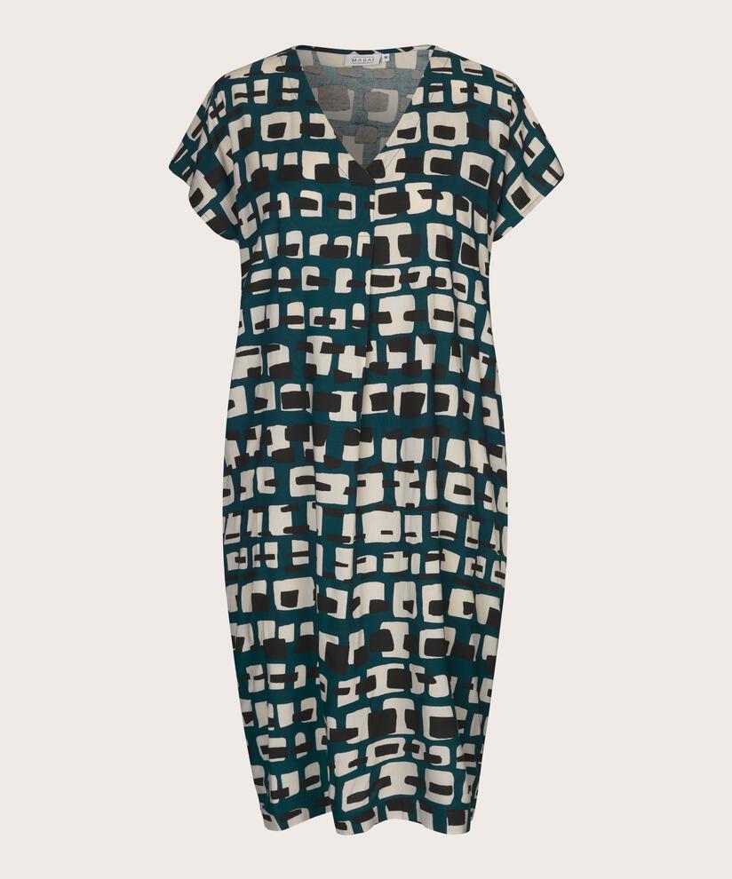 Kleid aus bedruckter Viskose mit V-Ausschnitt, Reflect Pond