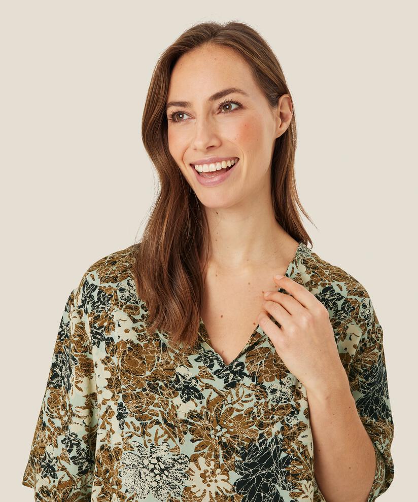 Gemusterte Viskose-Tunika mit halblangen Ärmeln, Bok Choy