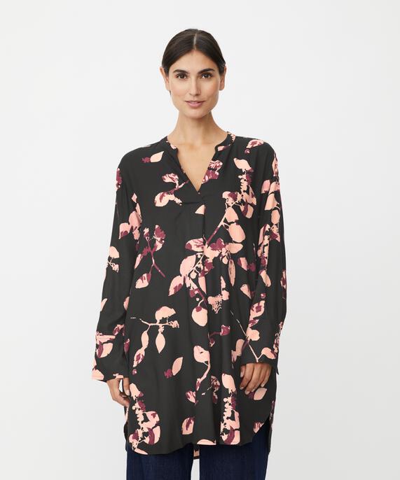 gemusterte Viskose-Tunika mit V-Ausschnitt, Tawny Port