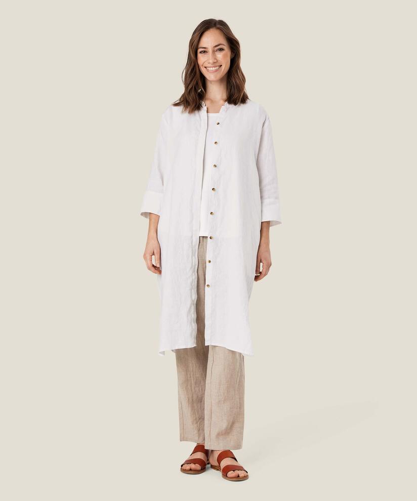 Hemdkleid aus Leinen mit Dreiviertelärmeln, White