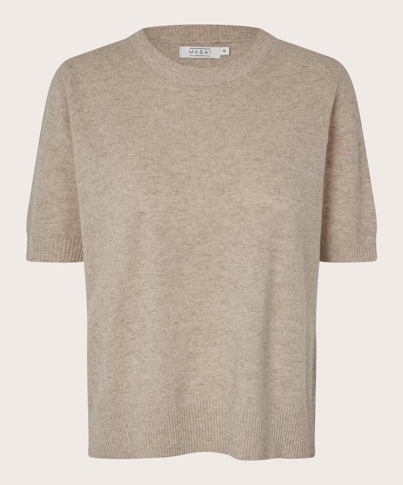 kurzärmliger Pullover aus Wollmischung, Beige melange