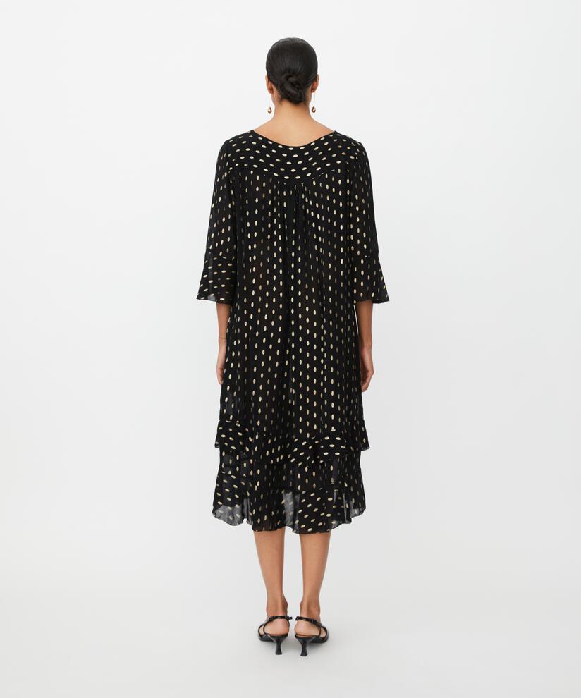 leichtes transparentes Kleid mit goldenen Punkten und Drapierungen, Black