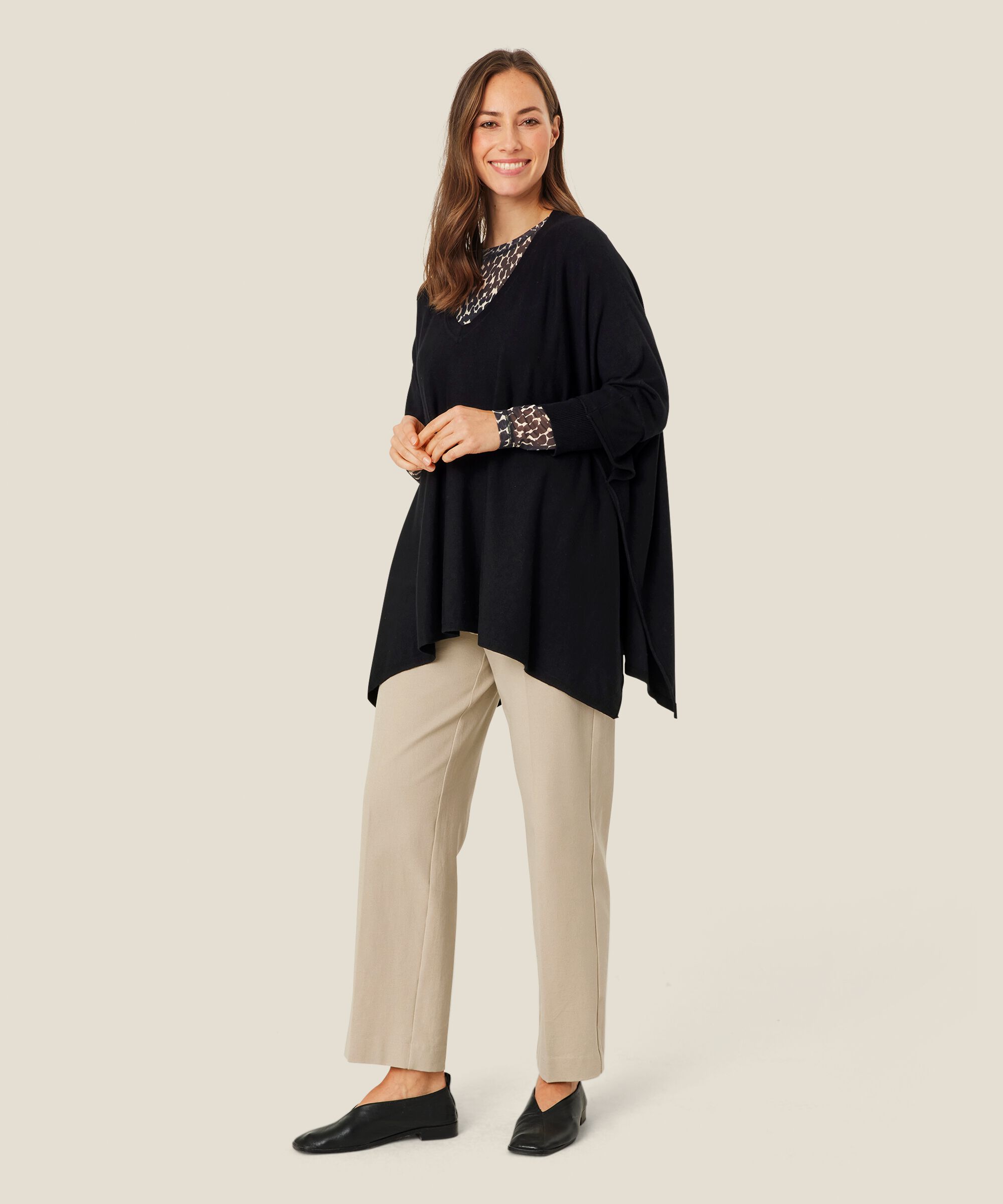 Bedruckte Netzbluse mit langen Ärmeln, Black