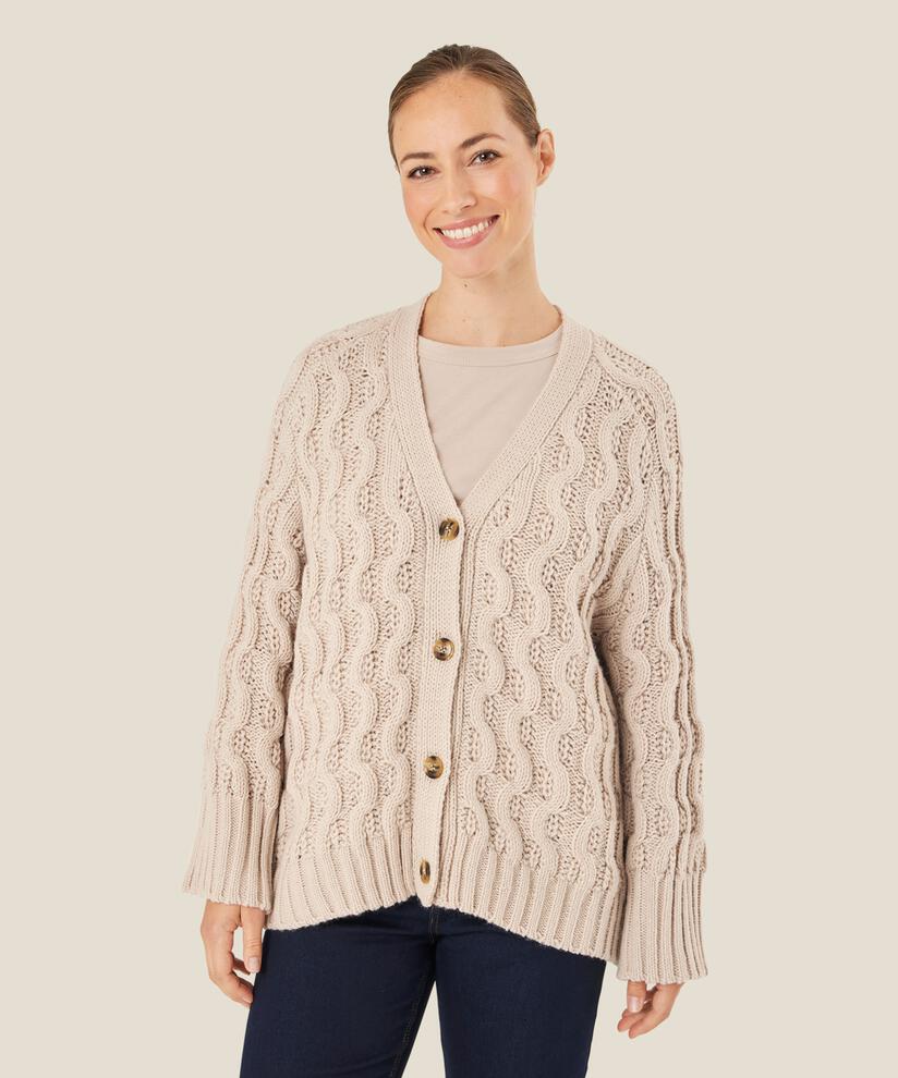 Strickjacke mit Zopfmuster, Silver Cloud