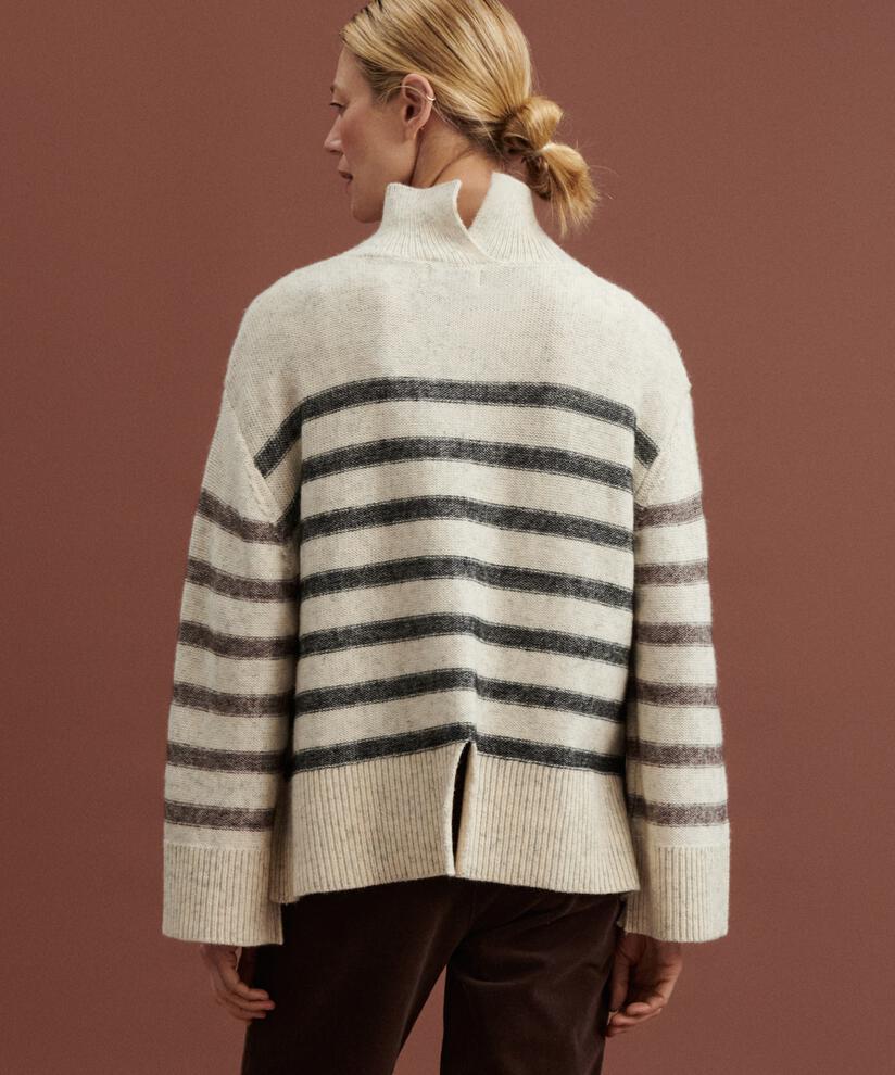 Rollkragenpullover aus Wollmischung, Whc/blk/coffe