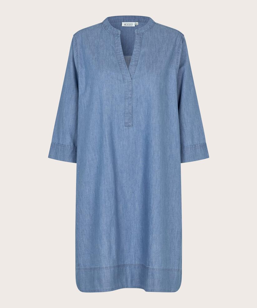 weiches Denim-Kleid mit 3/4-Ärmeln, Blue Denim