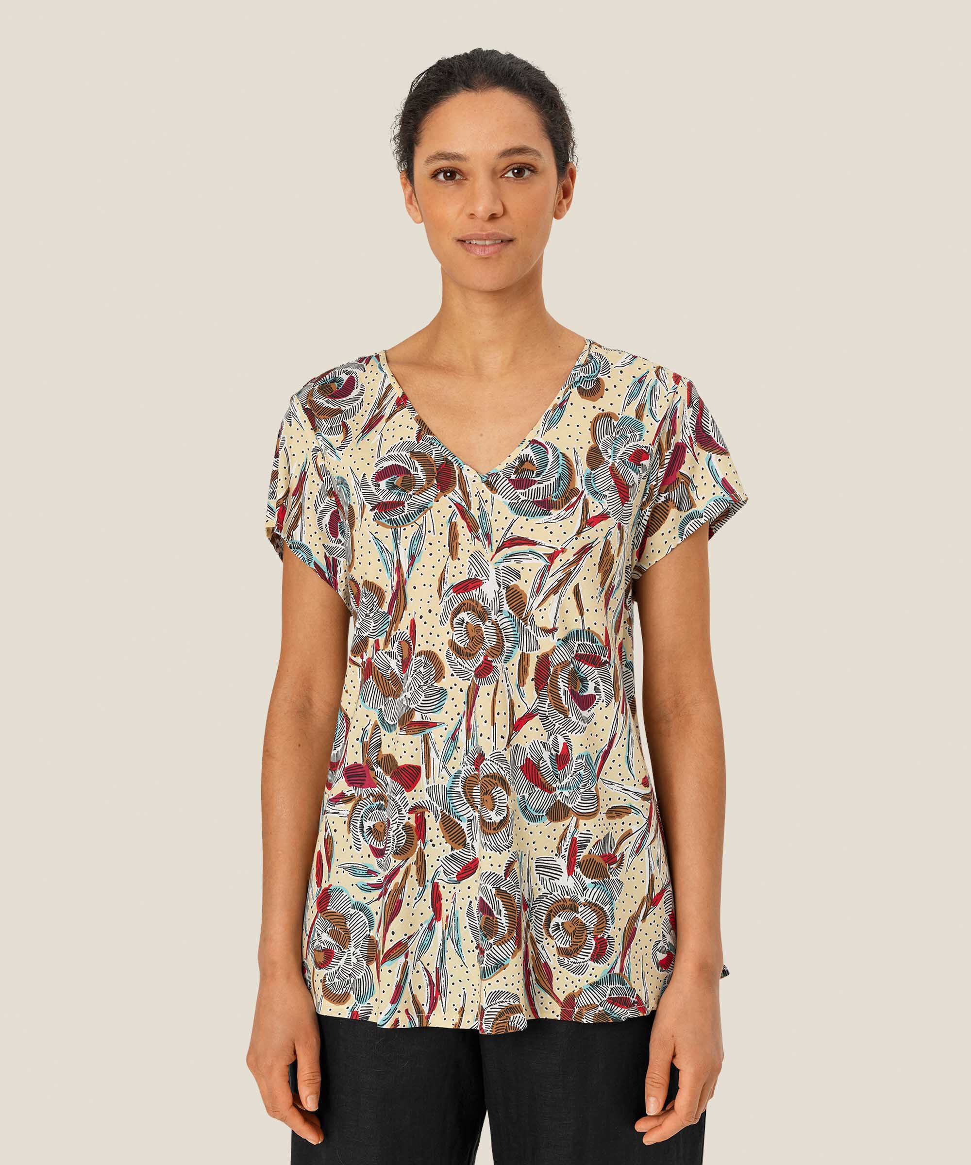 Bedrucktes Viskose-top Mit V-ausschnitt, Soybean