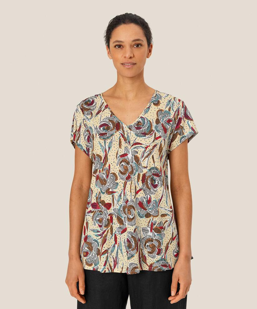 Bedrucktes Viskose-top Mit V-ausschnitt, Soybean