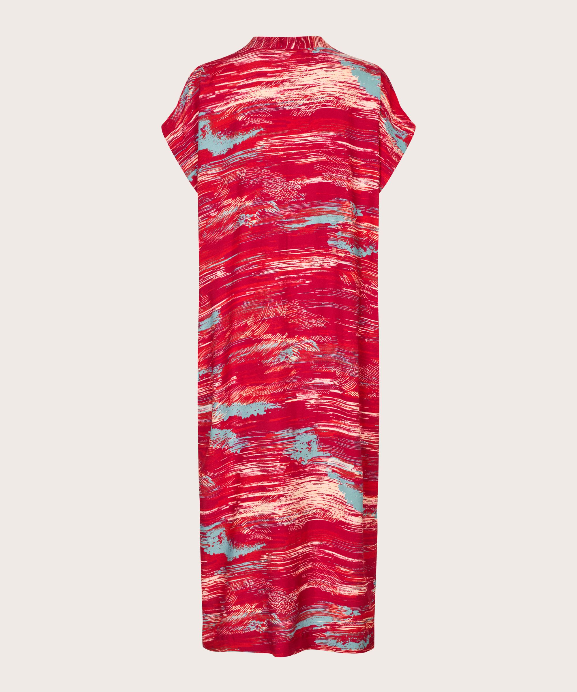 Bedrucktes Viskosekleid Mit Tiefem V-ausschnitt, Persian Red