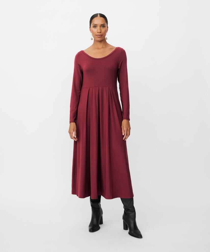 Jerseykleid mit langen Ärmeln und Rundhalsausschnitt, Tawny Port