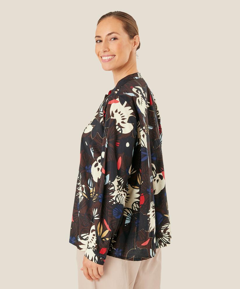 Viskosebluse mit Knopfleiste, Coffee Bean